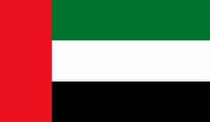 Flagge der Vereinigten Arabischen Emirate mit roten, weißen, grünen und schwarzen Streifen, repräsentiert die Nationalfarben des Landes.